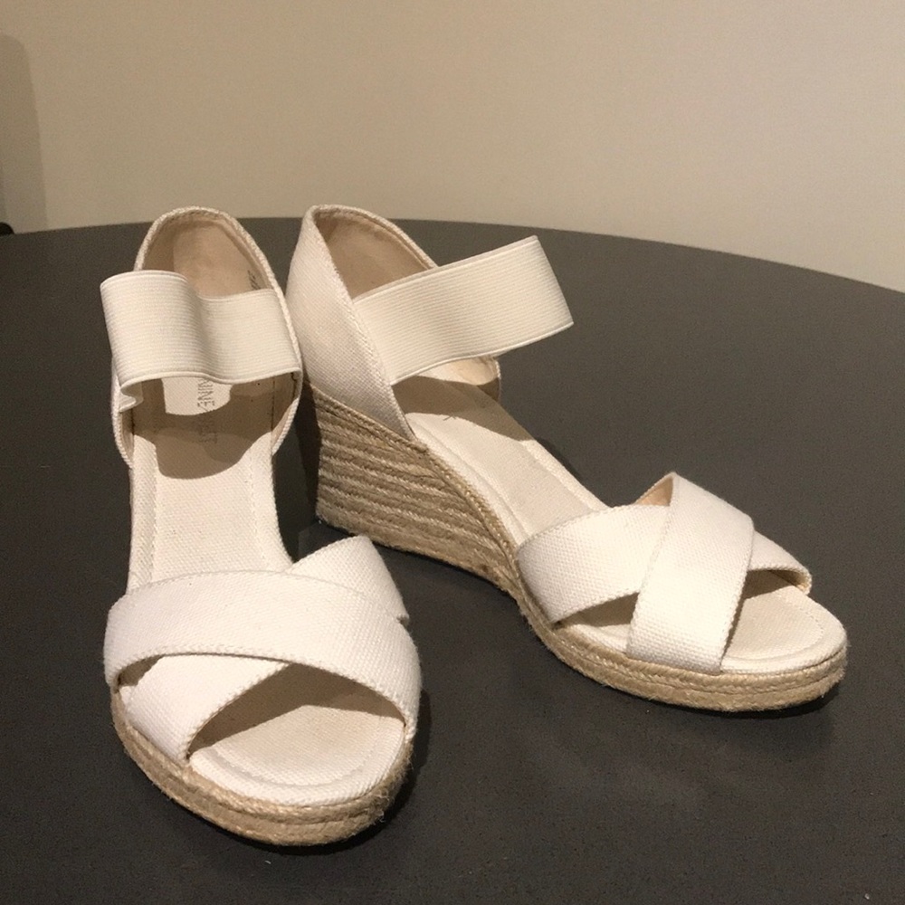 White Nine West Strappy Wedges